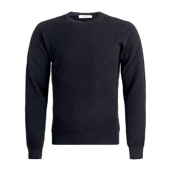 +39 Masq - Maglione girocollo nero con lavorazione in lana merino extrafine per