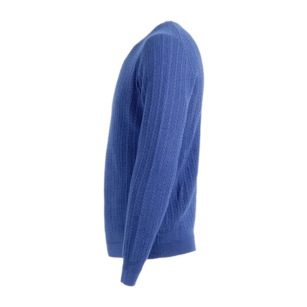 +39 Masq - Maglione girocollo azzurro con lavorazione in lana merino extrafine 2