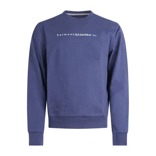 Harmont & Blaine - Felpa blu girocollo in cotone con patch logo gommato sul
