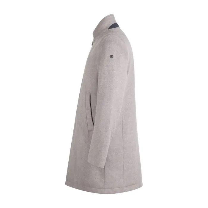 DUNO - Cappotto beige in lana tecnica con imbottitura in piuma per uomo | fondo