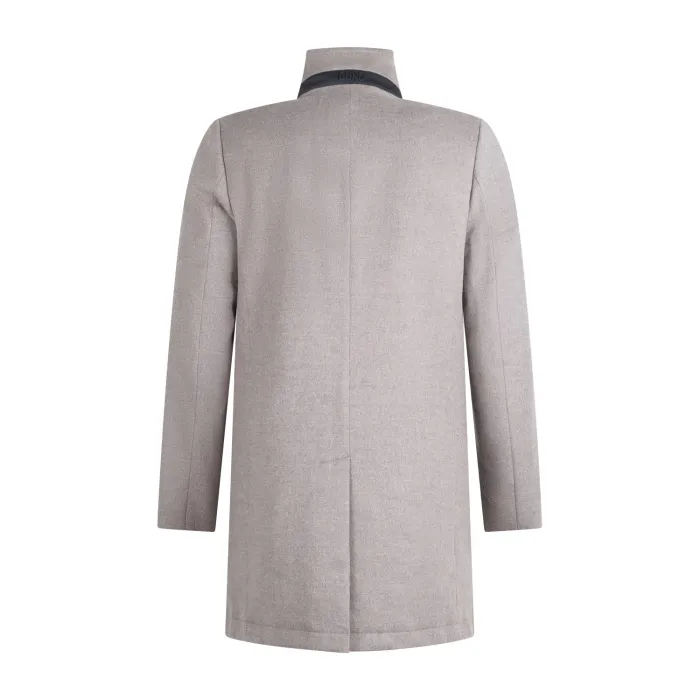 DUNO - Cappotto beige in lana tecnica con imbottitura in piuma per uomo | fondo