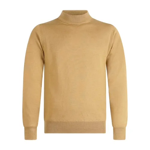 +39 Masq - Maglione girocollo alto marrone in lana merino extrafine per uomo |