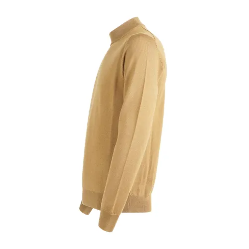 +39 Masq - Maglione girocollo alto marrone in lana merino extrafine per uomo |
