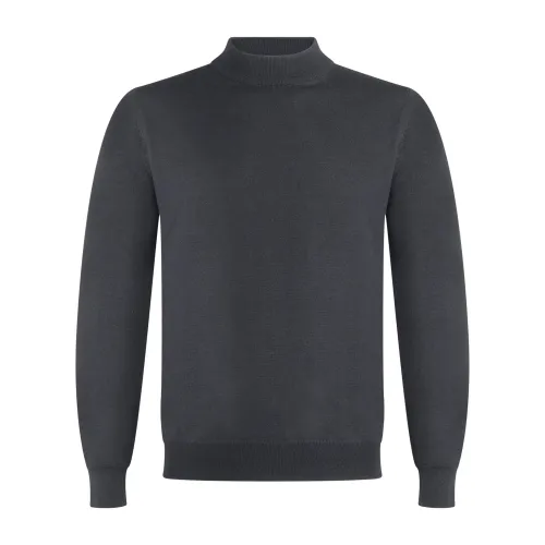 +39 Masq - Maglione girocollo alto nero in lana merino extrafine per uomo |