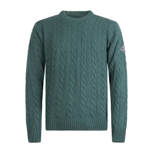 Roy Roger's - Maglione girocollo verde in lana e cashmere con lavorazione a