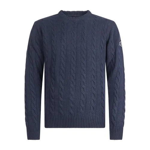 Roy Roger's - Maglione girocollo blu in lana e cashmere con lavorazione a