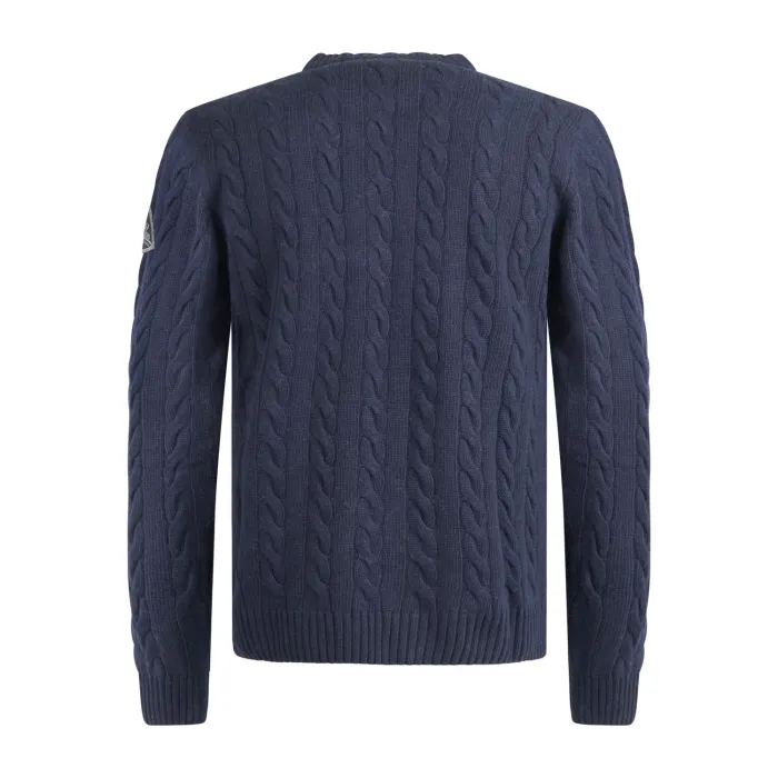 Roy Roger's - Maglione girocollo blu in lana e cashmere con lavorazione a