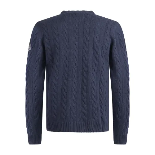 Roy Roger's - Maglione girocollo blu in lana e cashmere con lavorazione a