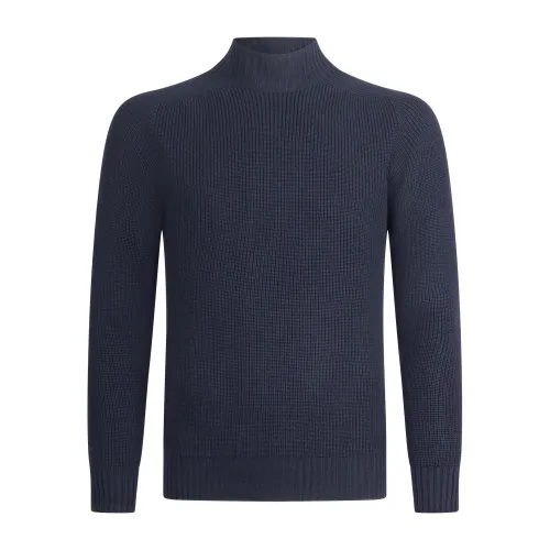 Gran Sasso - Lupetto blu in lana vergine con lavorazione a treccia per uomo |