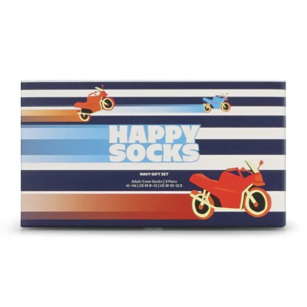 Happy Socks - Set 3 calze multicolore in confezione moto retrò per uomo | 2