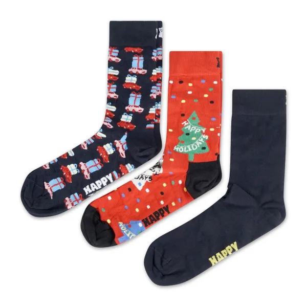 Happy Socks - Set 3 calze multicolore con fantasia ogetti natalizi e confezione