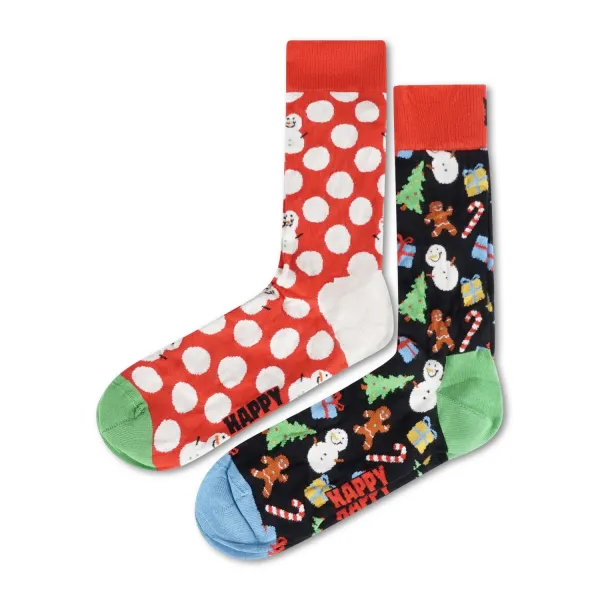 Happy Socks - Set 2 calze multicolore con fantasia ogetti natalizi e confezione