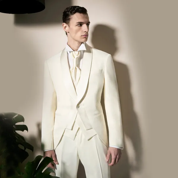 Luigi Bianchi Cerimonia - Abito tight bianco con rever sciallato in raso per