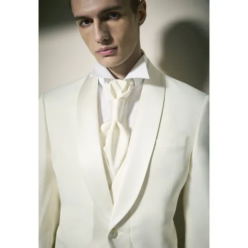 Luigi Bianchi Cerimonia - Abito tight bianco con rever sciallato in raso per