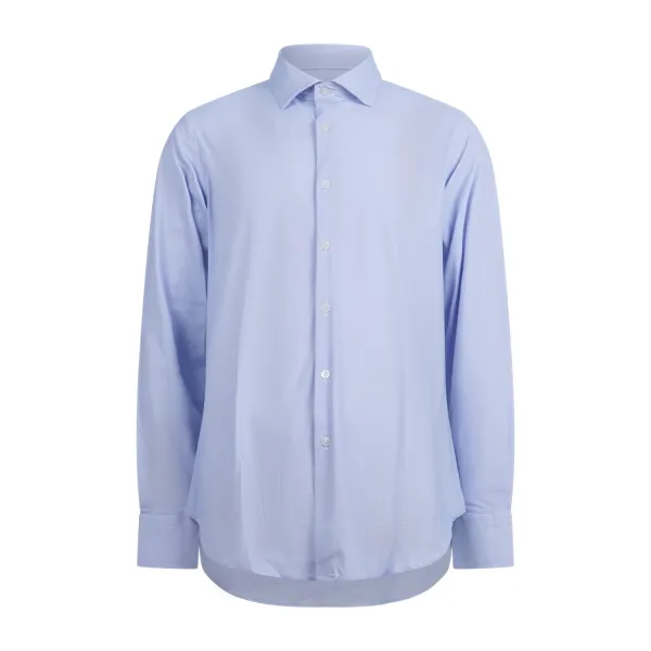 Lavorazione Sartoriale - Camicia celeste in tessuto tecnico a fantasia custom