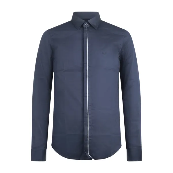 Armani Exchange - Camicia blu con abbottonatura coperta per uomo | 6dzc27 znzrz