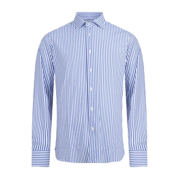 Lavorazione Sartoriale - Camicia bianca rigata in tessuto tecnico a fantasia