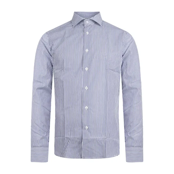 Lavorazione Sartoriale - Camicia bianca rigata in cotone custom fit per uomo |