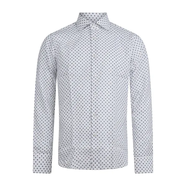 Lavorazione Sartoriale - Camicia bianca a fantasia pois in cotone custom fit