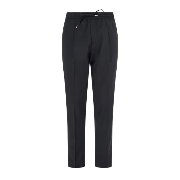 Briglia 1949 - Pantalone nero in lana con elastico in vita e coulisse per uomo