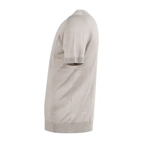 Gran Sasso - T-shirt beige manica corta in maglia di seta per uomo | paricollo