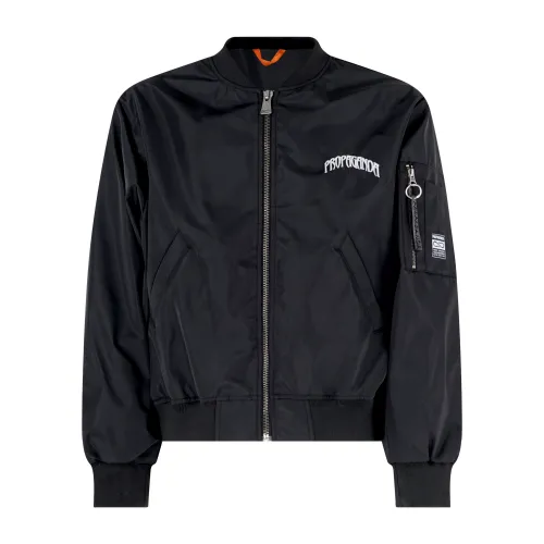 Propaganda - Giubbotto nero bomber Triangle Cobrahm con ricamo sul retro per