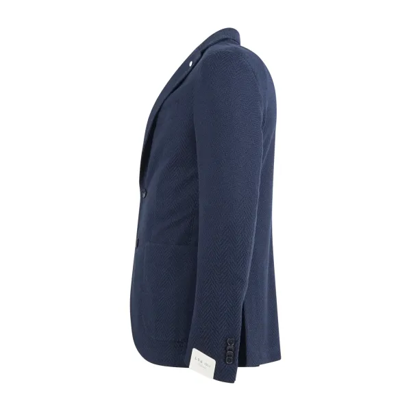 L.B.M. 1911 - Giacca blu monopetto in jersey di cotone effetto spigato per uomo 2