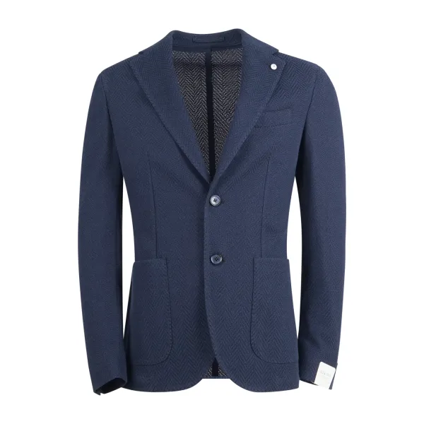 L.B.M. 1911 - Giacca blu monopetto in jersey di cotone effetto spigato per uomo