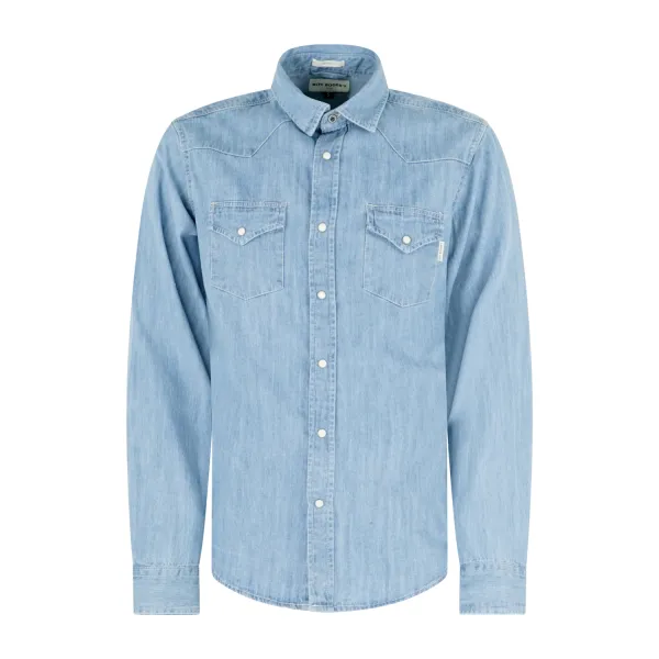 Roy Roger's - Camicia in jeans denim chiaro manica lunga con tasche sul petto