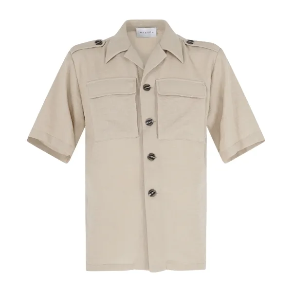 Marsem - Camicia beige manica corta con tasche sul petto per uomo | c054