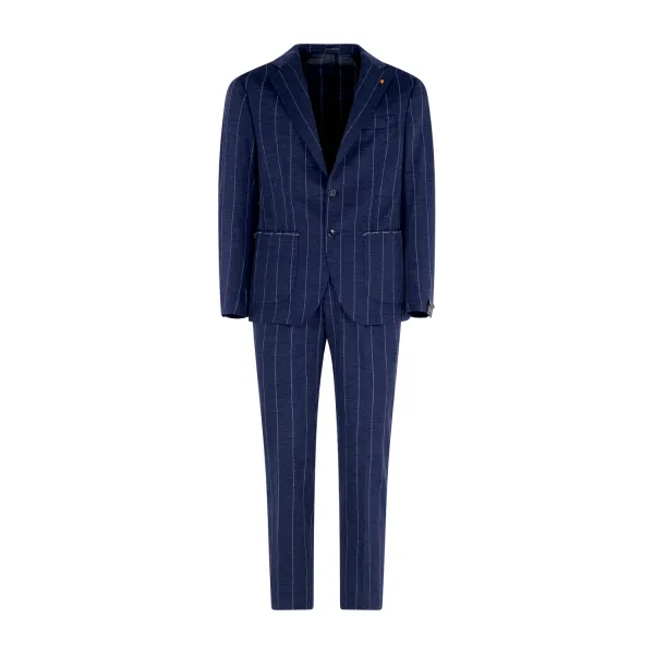 Sartoria Latorre - Abito blu monopetto a righe in jersey di lana vergine DR8