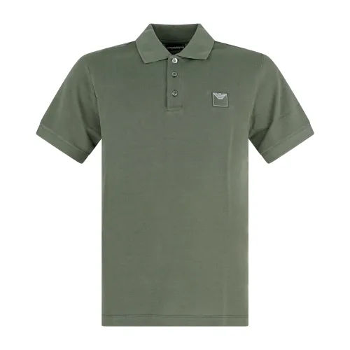 Emporio Armani - Polo verde manica corta con patch logo sul petto per uomo |