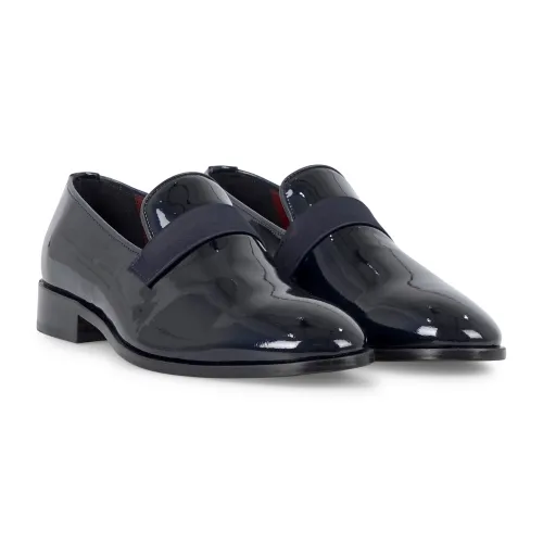 Calzoleria Marini - Mocassino blu in pelle vernice con fascia in raso per uomo