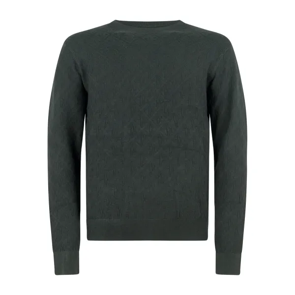 Armani Exchange - Maglione verde girocollo con logo allover tono su tono per
