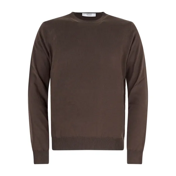 +39 Masq - Maglione girocollo marrone manica lunga in cotone per uomo |