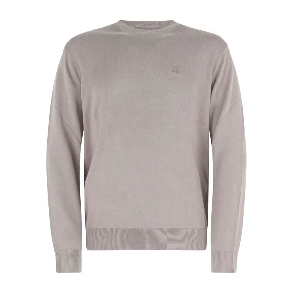 Armani Exchange - Maglione beige girocollo con ricamo logo sul petto per uomo |