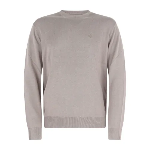 Armani Exchange - Maglione beige girocollo con ricamo logo sul petto per uomo |