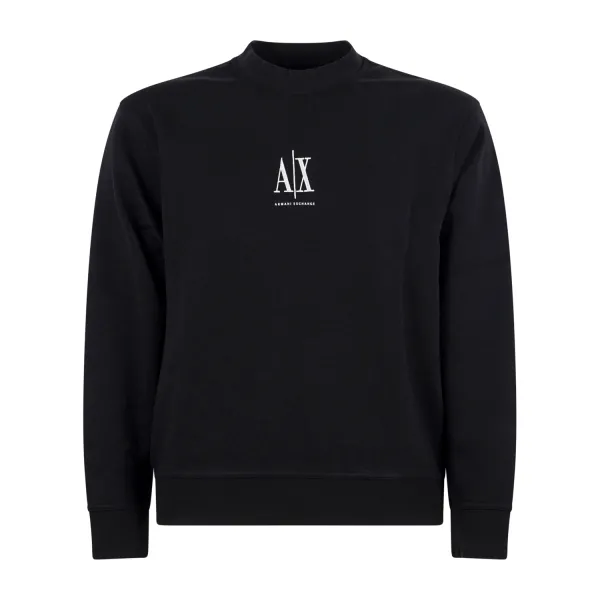 Armani Exchange - Felpa nera girocollo con logo ricamato sul fronte per uomo |