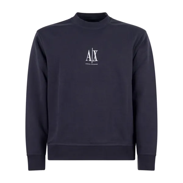 Armani Exchange - Felpa blu girocollo con logo ricamato sul fronte per uomo |