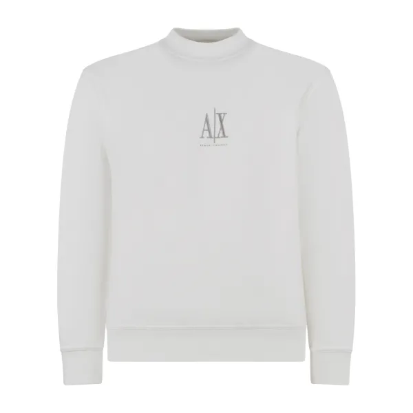 Armani Exchange - Felpa bianca girocollo con logo ricamato sul fronte per uomo