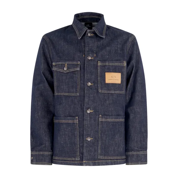 Armani Exchange - Giubbotto in jeans denim scuro con patch logo per uomo |