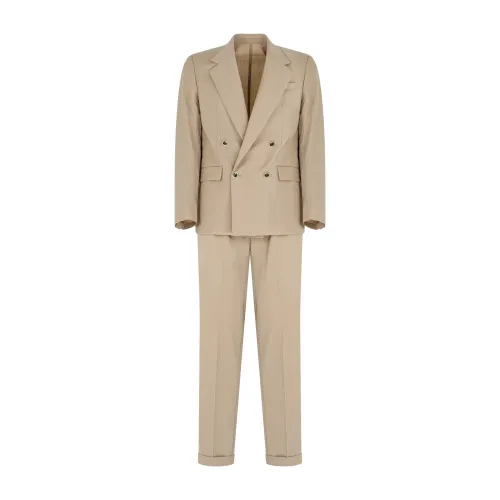 Marsem - Abito beige doppiopetto basso in frescolana con pantalone largo per