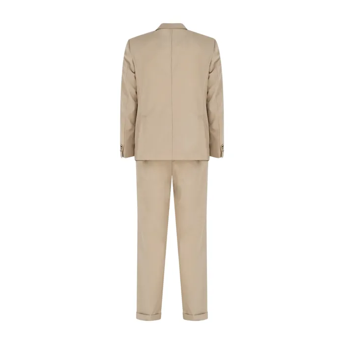 Marsem - Abito beige doppiopetto basso in frescolana con pantalone largo per