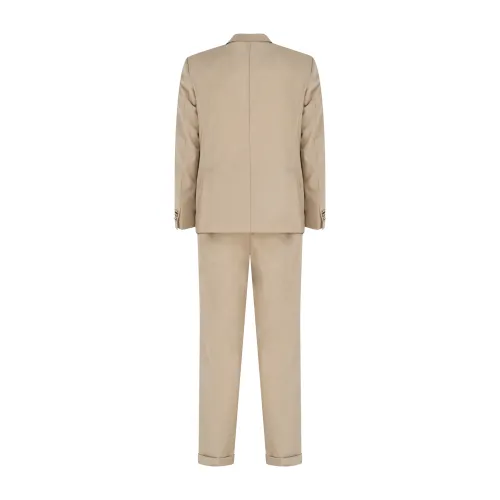 Marsem - Abito beige doppiopetto basso in frescolana con pantalone largo per