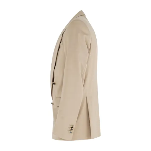 Marsem - Abito beige doppiopetto basso in frescolana con pantalone largo per