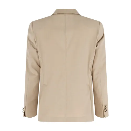 Marsem - Abito beige doppiopetto basso in frescolana con pantalone largo per