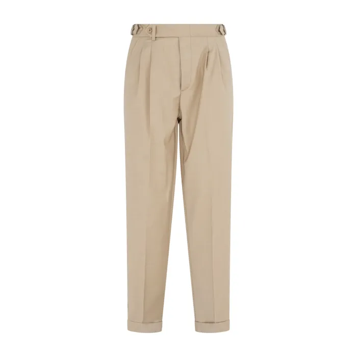 Marsem - Abito beige doppiopetto basso in frescolana con pantalone largo per
