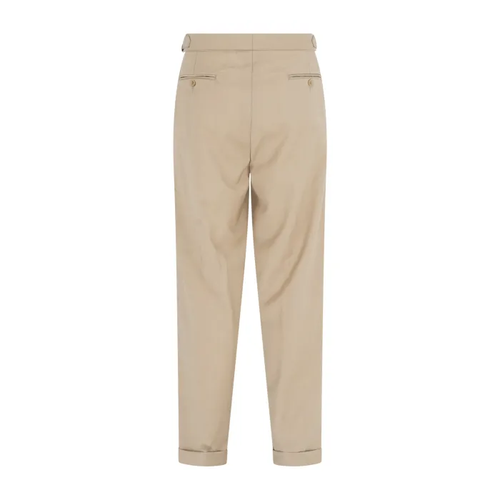 Marsem - Abito beige doppiopetto basso in frescolana con pantalone largo per