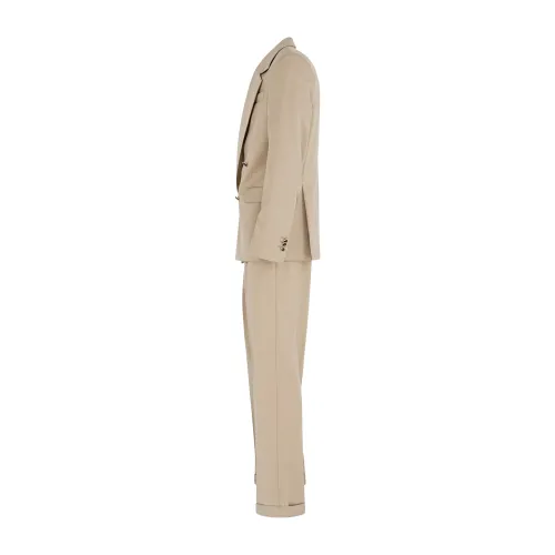 Marsem - Abito beige doppiopetto basso in frescolana con pantalone largo per