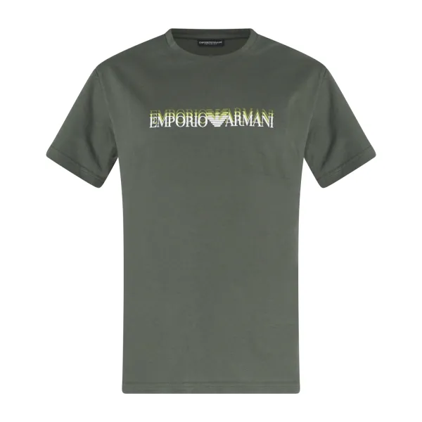 Emporio Armani - T-shirt verde manica corta con stampa logo sul fronte per uomo